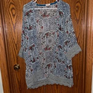 Mason & Belle Floral Pattern Lace Trim Blouse Kimono Large